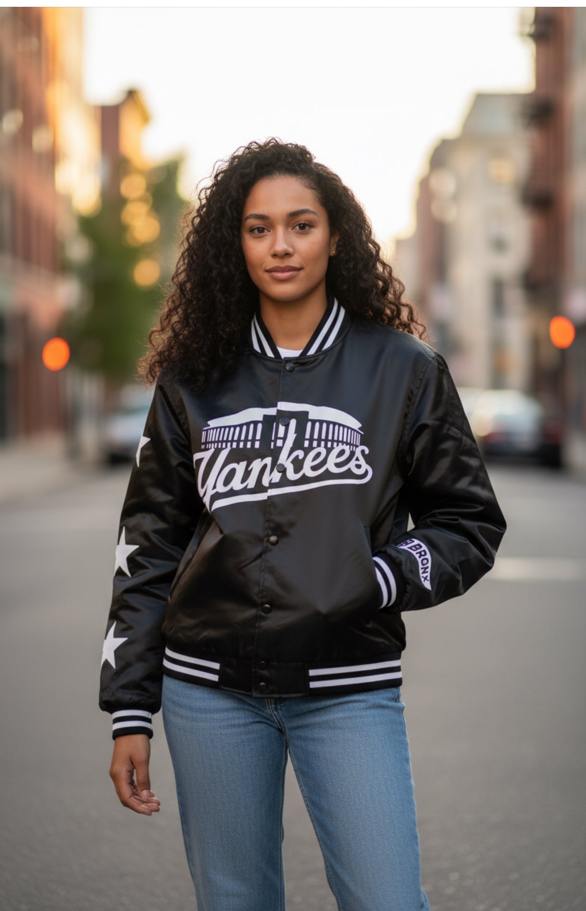 BIG BRONX ENERGY- Black Satin Bomber jacket.